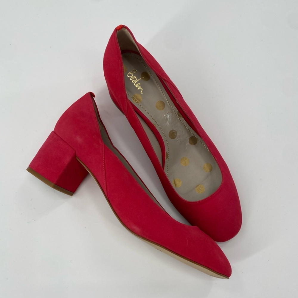 Boden Pink Suede Block Heel Pumps